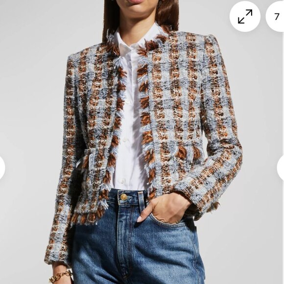 L'AGENCE Angelina Fringed Tweed Blazer Size 12, Excellent Condition - Picture 1 of 5
